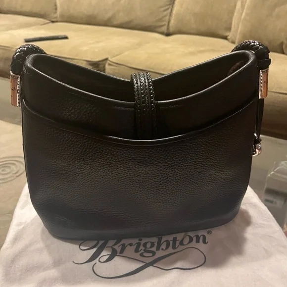 Like new, Brighton Black Textured Leather Shoulder Bag - Picture 2 of 8